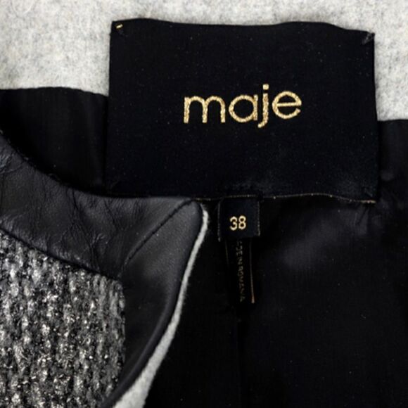 MAJE Virgin Wool & Lambskin Leather Trim STUNNING Fitted Coat. |Size: EU38| - Picture 5 of 10